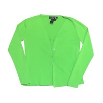 VINTAGE 2000s Y2K Neon Bright Green Cardigan Sweater Fitted V-Neck Small - $28.99
