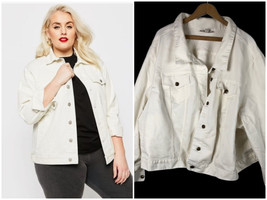 Woman Within Size 36W 5X Jean Jacket White Button Up Cotton Denim Stretc... - £59.50 GBP