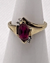 10k Gold and Diamond Red Stone Marquise Ring Size 7, 2.32g - £77.77 GBP