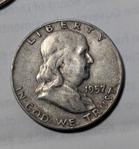 1957 D Franklin  Half Dollar 90% Silver Coin - €21,38 EUR