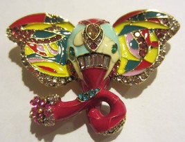 Multicolor Enamel Elephant Brooch with Multicolor Rhinestones - $21.52