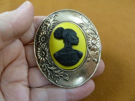 (CA20-86) RARE African American LADY yellow + black CAMEO oval brass Pin Pendant - £26.35 GBP