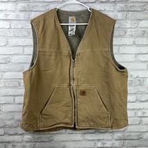 Carhartt Work Vest Sherpa Lined Tan Cotton Pockets USA Made Size 2XL - $41.99