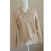 Cache Camel Tan Leather Studded Open Front Waterfall Jacket Medium - £118.70 GBP