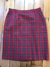 Vintage Pendleton Knockabout Wool Red Tartan Plaid Pencil Skirt USA Made M 34&quot; - £29.10 GBP