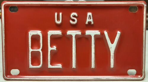 Primary image for Vintage 60"s 70"s USA Personalized Name Bicycle Bike Plate Tag Red Metal, BETTY