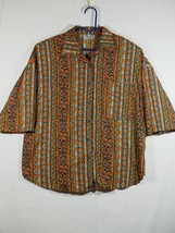 Vtg Box Office 80s Geometric Floral Yellow Gold Button Front Blouse - £7.87 GBP