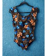 Lands End Swimsuit 16 One Piece Bathing Suit Floral tropical blue orange... - $19.79