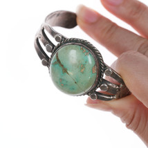6.25&quot; 30&#39;s-40&#39;s Navajo silver cuff bracelet with large turquoise stone - £394.13 GBP