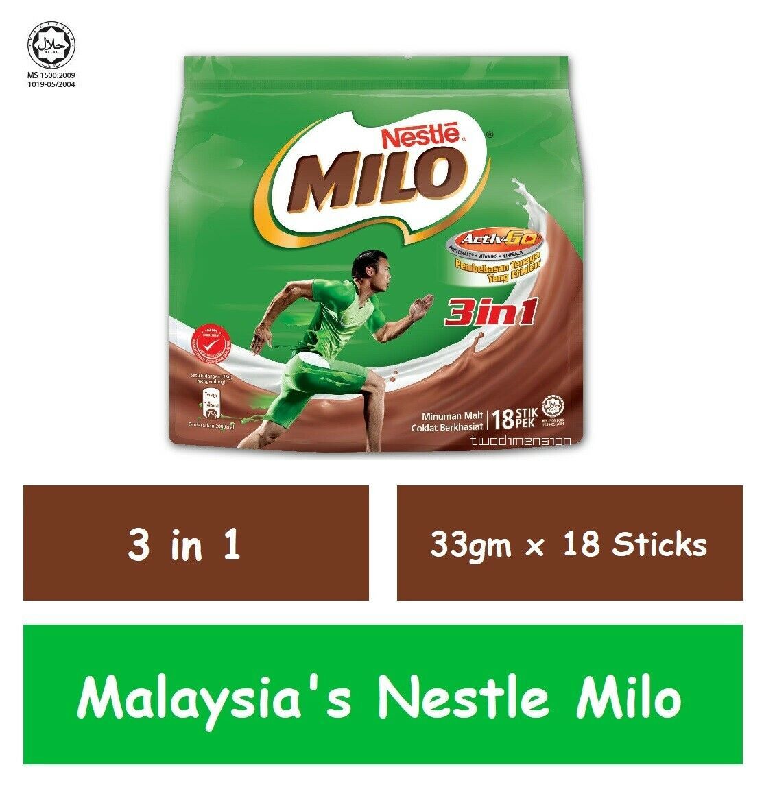 Malaysia's Nestle Milo 3 in 1 Instant Drinks (33gm x 18 Sticks) - $22.29