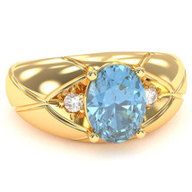 Men&#39;s Designer Blue Topaz Diamond Ring In Solid 14k Yellow Gold - £592.42 GBP