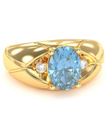 Men&#39;s Designer Blue Topaz Diamond Ring In Solid 14k Yellow Gold - £588.86 GBP