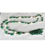 ESTATE NATURAL EMERALD TUMBLE BEADS DIAMOND PEARL 18K GOLD NECKLACE EARR... - £5,239.77 GBP