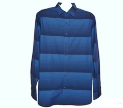 Saks Fifth Avenu Men&#39;s Blue Black Striped Button Front Dress Casual Shir... - £43.06 GBP