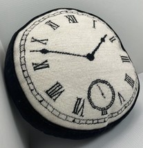 Twos Company Needlepoint Wool Clock Time Round Pillow  11” Black Velvet Back - £36.45 GBP