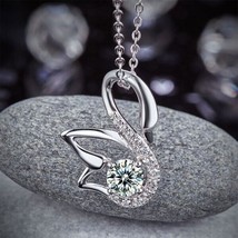 14k White Gold Finish Round Cut Created Diamond Swan Pendant Necklace 18&quot; Chain - £52.48 GBP