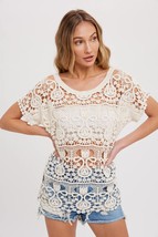 Crochet Lace Scoop Neck Layering Top Natural - £30.36 GBP
