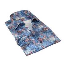 Men's EMILIO CERUTTI Sport Shirt 100% Cotton Long Sleeves #EMC8 Multi Blue image 4
