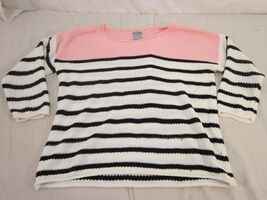 CHARLOTTE RUSSE PINK WHITE BLACK STRIPED KNITTED CROCHET LONG SLEEVE SHI... - $16.43