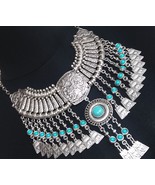 Silver Plated Drop Coin Anahit Turquoise Necklace, Armenian Necklace - $56.00