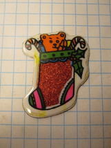 1970&#39;s Christmas Themed Refrigerator Magnet: Stocking w/ Bear - £1.59 GBP