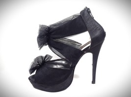 Tony Bowls Women Size 7 High Heel Black Platform Peep Toe Pump Sandal Tulle - $39.99