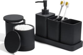 Bathroom Accessories Set, 6 Piece Bathroom Set With Toothbrush, Matte Black - $46.99