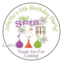 12 Science Personalized Birthday Party Stickers Favors Labels tags 2.5&quot; ... - $11.99