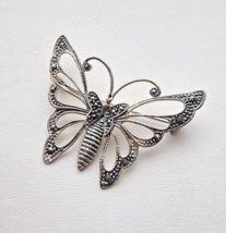 FAS VINTAGE 925 STERLING SILVER MARCASITE BUTTERFLY BROOCH - $893.96 MXN