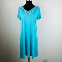 Design History Womens Missy M Turquoise Blue Shift Dress Embroidered Detail - $21.41