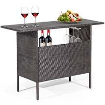 Outdoor Rattan Wicker Bar Counter Table Shelves Garden Patio Furniture Brown - £173.97 GBP