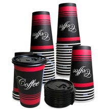 20oz Design Coffee Cups and Black Flat Lids Hot Cold Drinks Disposable 500pcs - £115.85 GBP