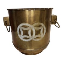 Vintage MCM 12” Brass Planter Brass Cache Pot Bamboo Hong Kong Large Brass Plant - £67.01 GBP