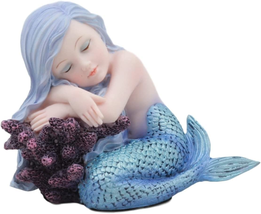 Ebros under the Sea Blue Child Mermaid Sleeping on Coral Statue Enchansia Mergi - £45.26 GBP