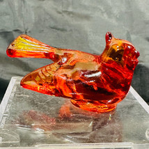 Marked Red Amberina Art Glass Cardinal With Nice Detail - $29.65