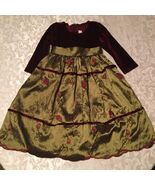 Winter Size 2T Crayon Kids dress burgundy &amp; green long floral holiday  - $16.49