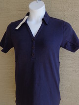 Being Casual Large  Ribbed Cotton Knit  3 Button Johnny Collar S/S Top  Navy - $11.39