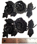 2 PC Lot Black Sequins Beaded Flowers Appliqué New Old Stock NOS Applique - $9.85