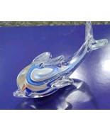 Blown Glass DOLPHIN Paperweight No Box Desk Blue Orange Fish - $8.89