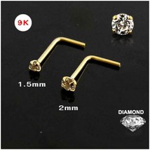 9k Solid Yellow Gold 1.5 and 2mm Single Genuine Diamond L Shaped Nose Stud - £107.17 GBP+
