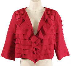 The Limited Womens Tiered Ruffle Cropped Jacket M Medium Red 3/4 Sleeve ... - $53.42