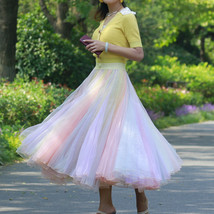 Adult Rainbow Tulle Maxi Skirt Outfit Plus Size Rainbow Color Holiday Tutu Skirt image 5