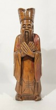 Old Chinese Carved Wood Shou Hsing God of Longevity Sculpture Crossed Hands - $274.23
