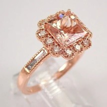 3Ct Princess Cut Lab Created Morganite Women Cocktail Ring 14K Rose Gold Plated - £109.66 GBP
