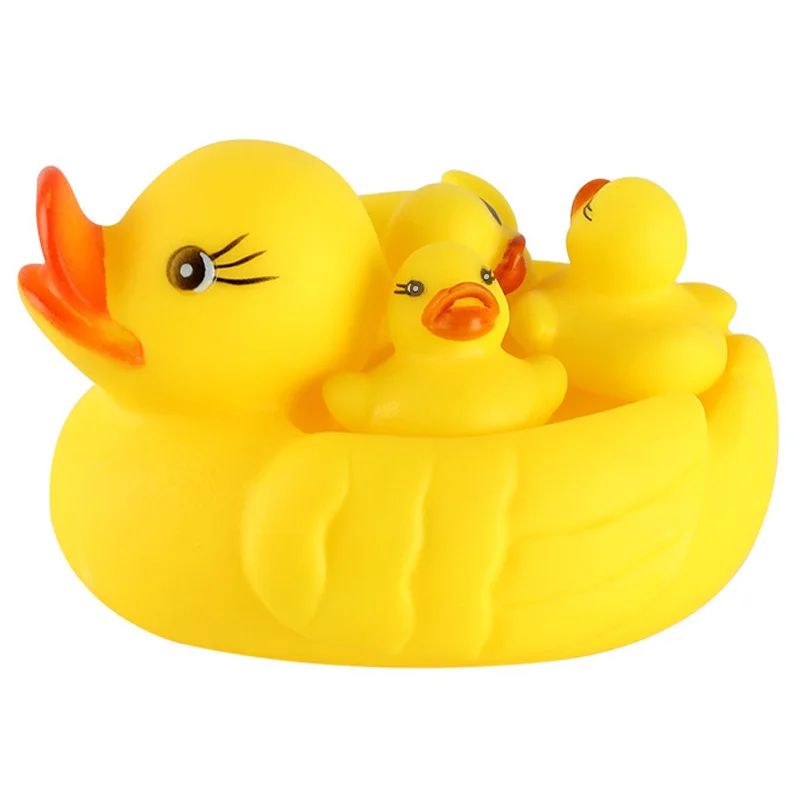 4pcs/set Bathroom Rubber Yellow Duck Bathing Playing Water Squeeze Sound... - £7.29 GBP