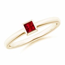 ANGARA Bezel-Set Solitaire Square Ruby Stackable Ring for Women in 14K Gold - £531.55 GBP