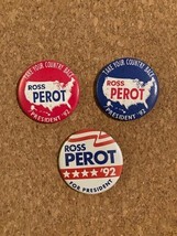 3 ea Ross Perot For President 1992 Campaign Pin Button Take Your Country Back - £5.68 GBP