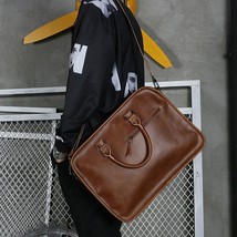 Big Capacity Men Briefcase Zipper Closure Top Handle Brown Handbag Crossbody Bag - £61.36 GBP