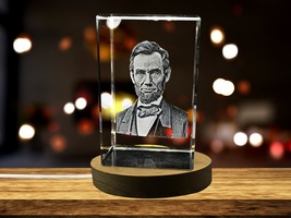 LED Base included | Abraham Lincoln 3D Engraved Crystal Memorabilia - £31.59 GBP - £316.05 GBP