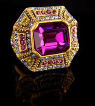 Stunning Art Deco style Ring / Heidi Daus faux amethyst peridot - Size 6 1/2 - c - £76.35 GBP